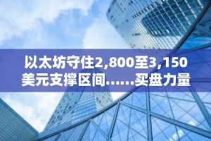 以太坊守住2,800至3,150美元支撑区间……买盘力量增强反弹可期↑