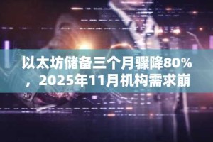 以太坊储备三个月骤降80%，2025年11月机构需求崩塌